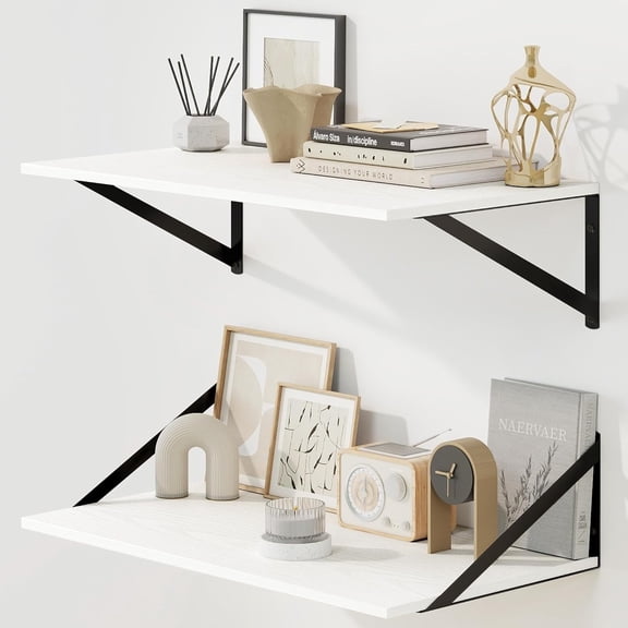 Floating Shelves for Wall, 12 Inch Deep Floating Shelves Set of 2, 24W x 12D Large Wall Shelf with Sturdy Metal Brackets for Living Room, Bathroom, Bedroom and Kitchen, White