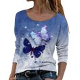 thumbnail image 1 of Blusa de manga larga con cuello redondo y estampado de flores florales para mujer Pompotops  FGAJ6670, 1 of 4