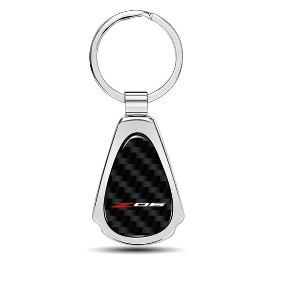 iPick Image for Chevrolet Corvette C8 Z06 Real Black Carbon Fiber Chrome Metal Teardrop Key Chain, Official Licensed