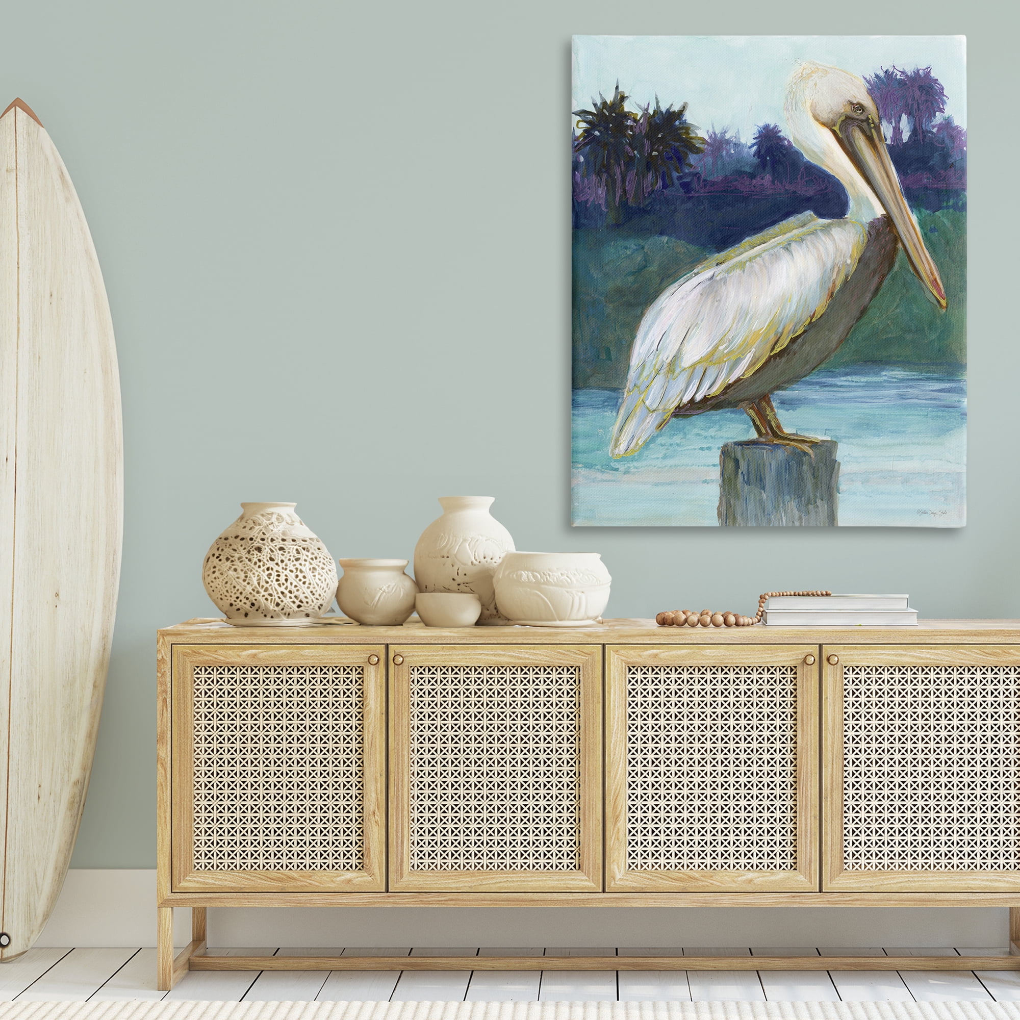 Stupell Industries Tropical Pelican Perched Animals & Insects Painting Gallery Wrapped Canvas Art Print Wall Art, 36 x 48
