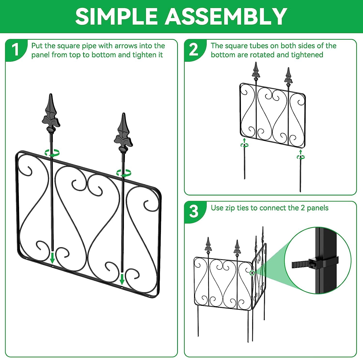 Oumilen 7 Pack Decorative Garden Fence, 23.5in(H) x 15ft(L), Rustproof Metal Wire No Dig Garden Fence