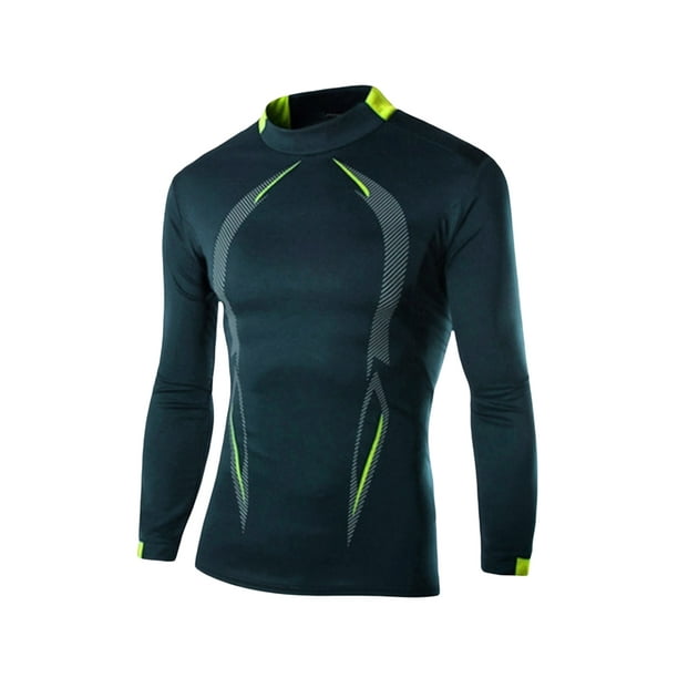 Sunloudy Hombres Camisa Deportiva, Cuello Redondo Manga Larga Elástico Secado rápido Tops Fitness Running Ropa Casual Sunloudy moda