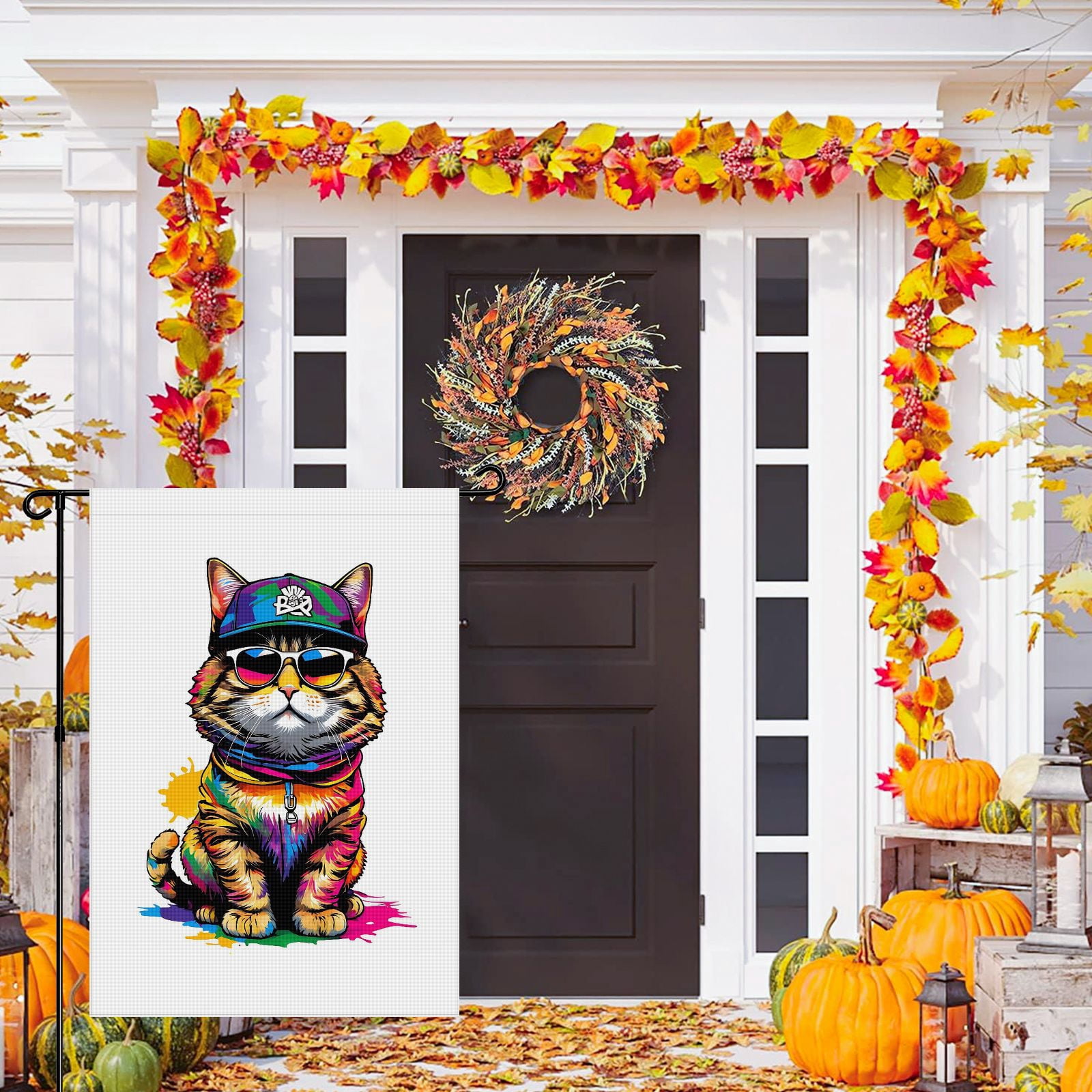 Cat Decoration Yard Flags for Yard Garden Farmhouse Front Door Deco Washable Kitten Cartoon Style Garden Flags for Outdoor Fluffy Cat Cute Cat Durable Garden Flag for Outdoor 28x40in
