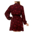 thumbnail image 2 of B DARLIN Womens Burgundy Ruffled Split Neck With Tie Floral Long Sleeve Short Party Fit + Flare Dress 9\10, 2 of 4