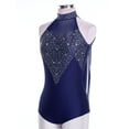 thumbnail image 3 of Runhomal Women's Lyrical Dance Costume Ballet Leotard Glittery Rhinestones Sheer Mesh Ruched Drape Cutout Back Leotard NavyBlue M, 3 of 7