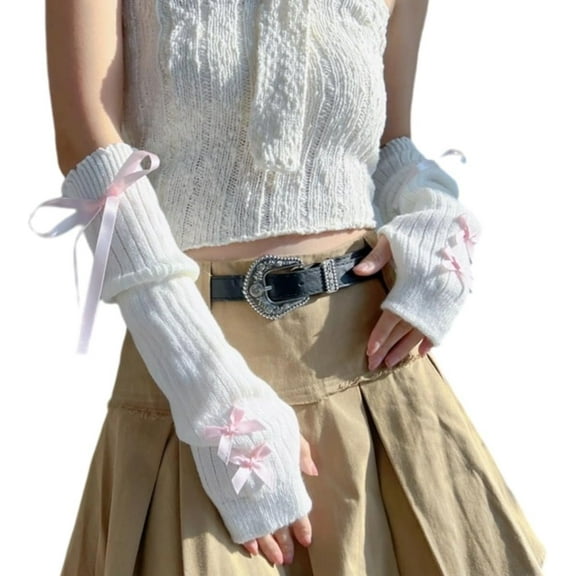 YooGuoGuo Cute Y2K Bowknot Arm Warmers Kawaii Half Finger Adorable Accesspties for Teen Girl Glove Gyaru Arm Sleeve Harajuku