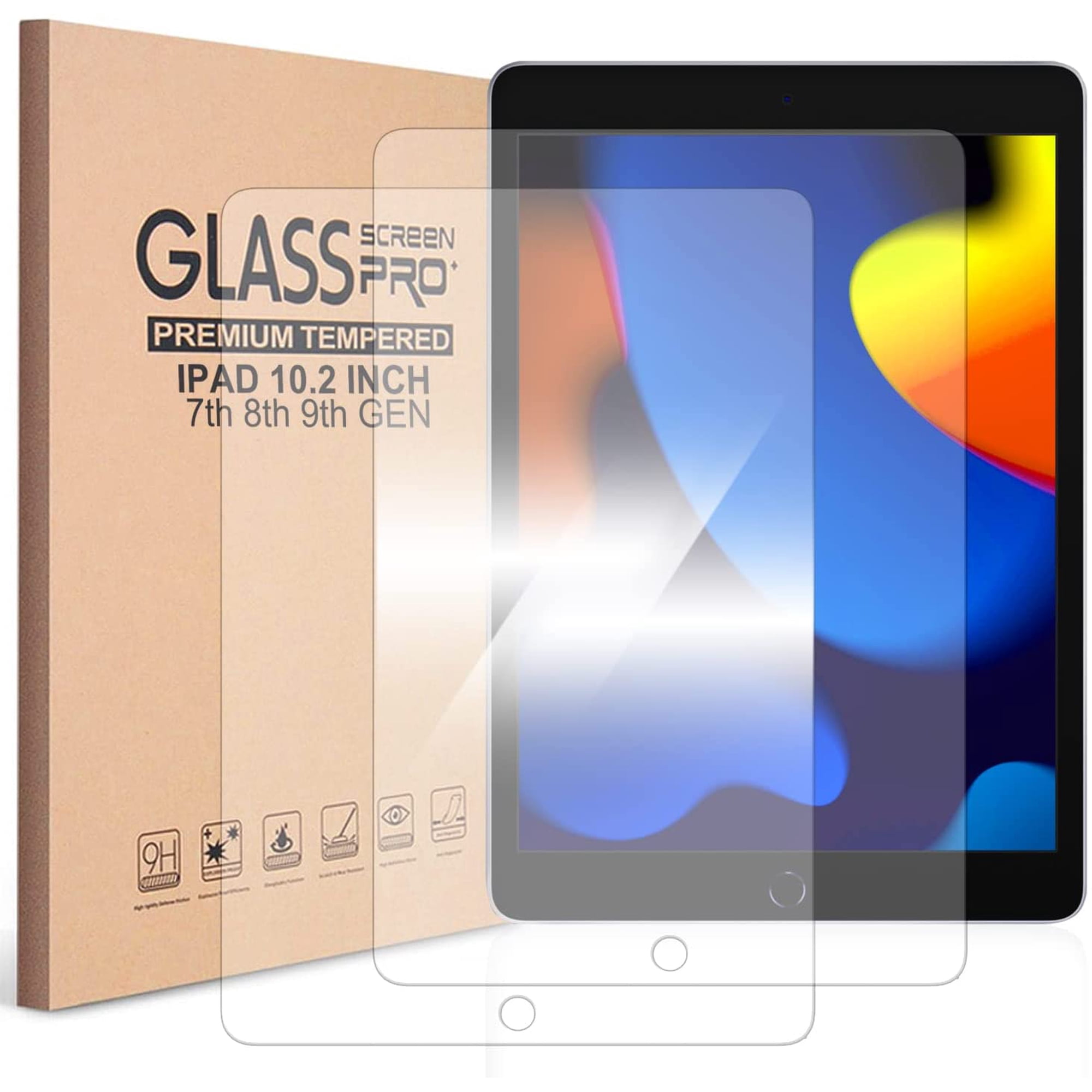YEyangqi 2 Pack Tempered Glass Screen Protector for iPad 10.2 Inch (9th 8th 7th Gen), 9H Hardness HD Clear Film with Apple Pencil Support