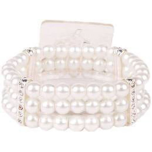 Floral Corsage Bracelet - White Pearl and Crystal Rhinestone - Duchess Collection