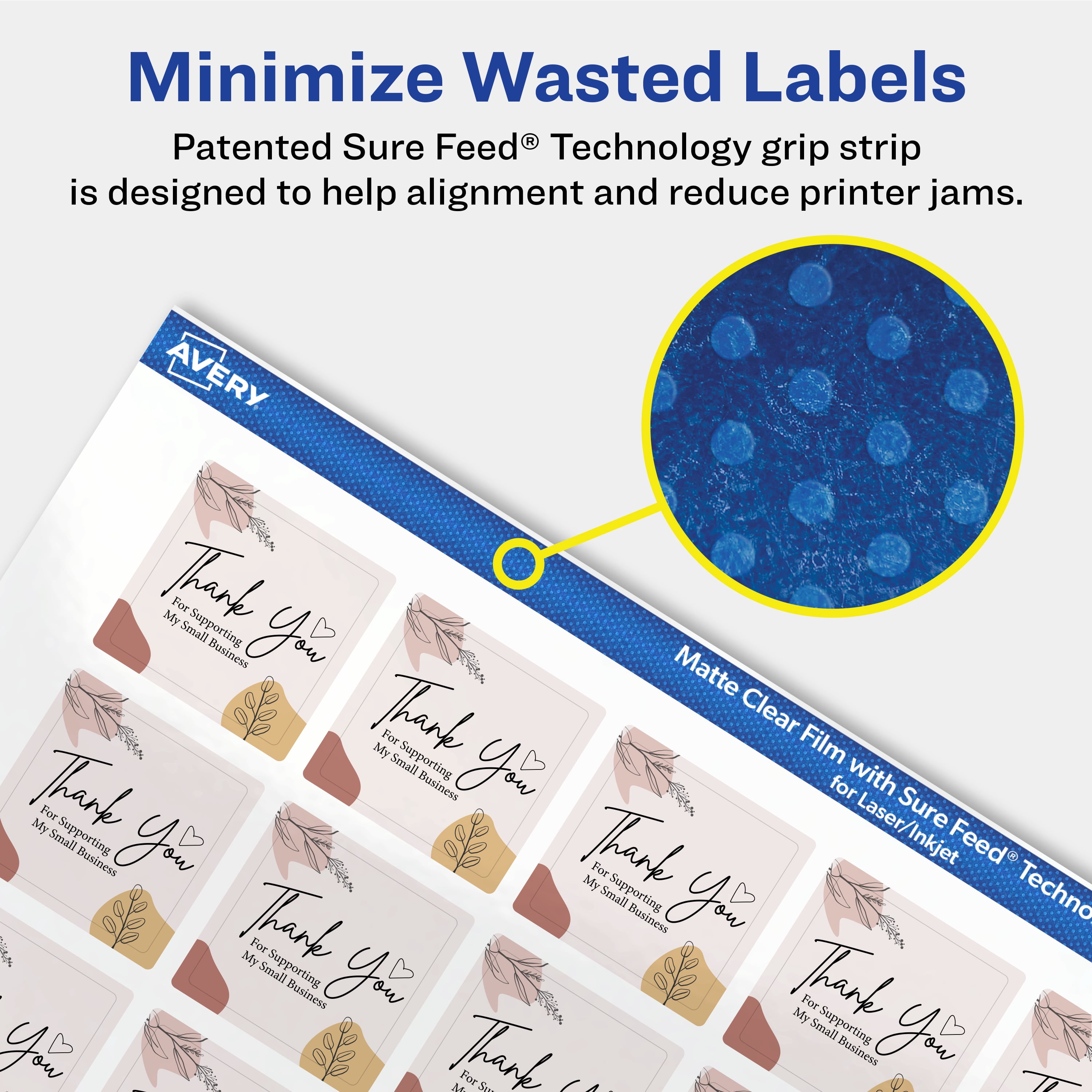 Avery Matte Clear Square Labels, 1" x 1", 2,400 Total