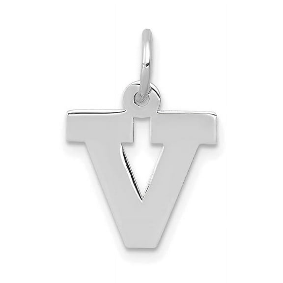Finest Gold 14K White Gold Small Block Letter V Initial Charm