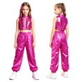 thumbnail image 6 of Aislor Girls Jazz Hip Hop Dance Outfit Sleeveless Sequin Ruffles Crop Top with Pants Streetwear Hot Pink 10, 6 of 7