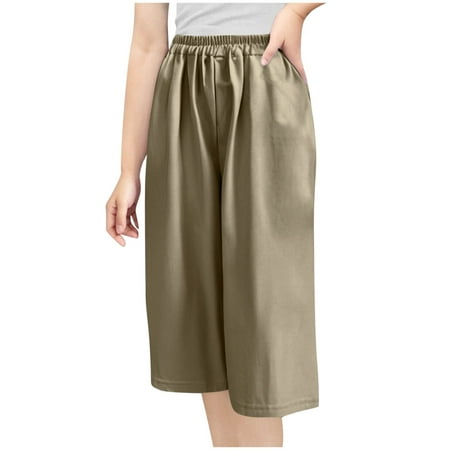 Kids Capri Pants Elastic Waist Straight Leg Solid Color Pant Summer Quick Dry Casual Lightweight Clothes (13 Years Khaki)
