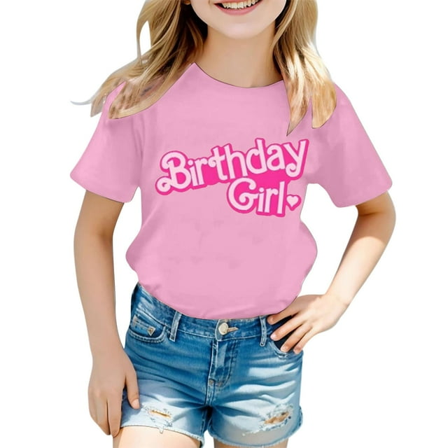 Landzoo One Children's Casual Letter Pattern Print Multicolor Round Neck Short Sleeves Cute Breathable Cozy Girls Tops