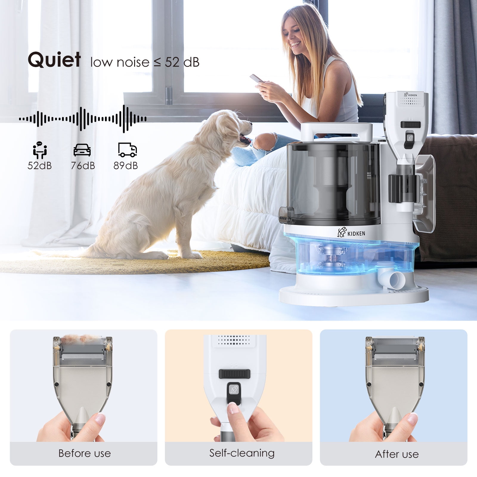 Kidken Pet Grooming Kit & Vacuum Suction, Dog Clippers with 12 Proven