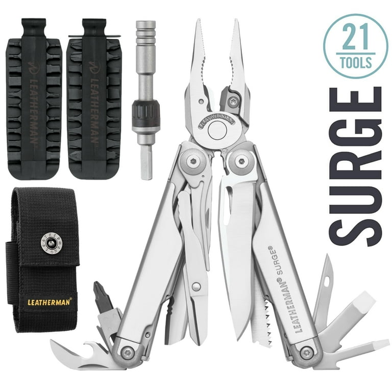 LEATHERMAN Surge Multi-Tool, Limited Edition Black/Silver with Nylon 4  Pocket Large Sheath + Leatherman Bit Kit Set and Leatherman Ratchet Driver