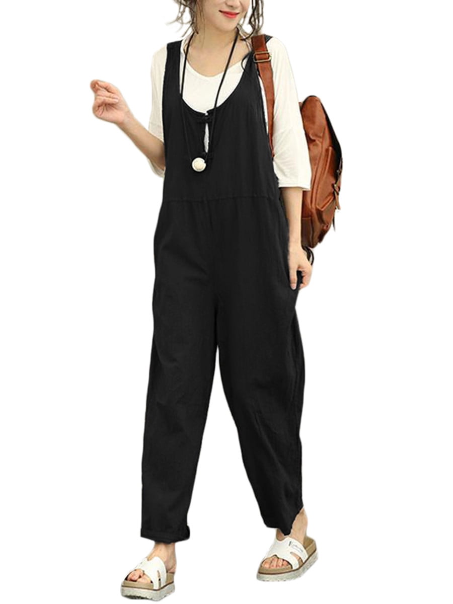 Women's Fashion Sleeveless Cotton Linen Loose Jumpsuits