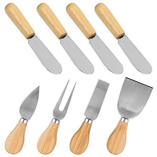 Set of 8, Wood Handle Cheese Knives and Spreaders, DaKuan Cheese Slicer