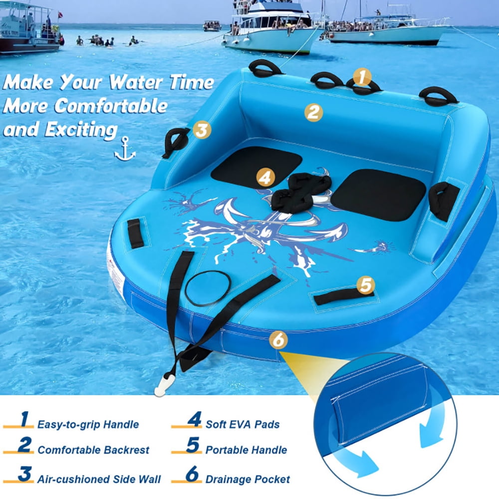 Resenkos 2 Person Water Sport Inflatable Towable Tubes for Boating-Blue