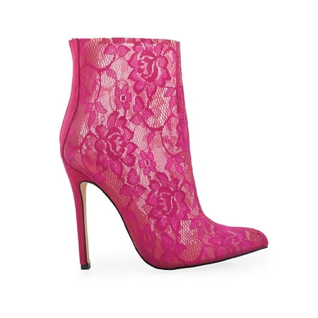 Fuchsia High Heel - Privileged JAYC Fuchsia Fishnet Flower Pink Pointed Toe HIgh Heel Boote