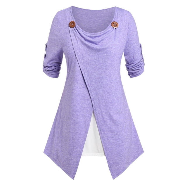 Talla grande enrollar el manga de la faux Twinset Tee Rosegal Camisetas tallas grandes