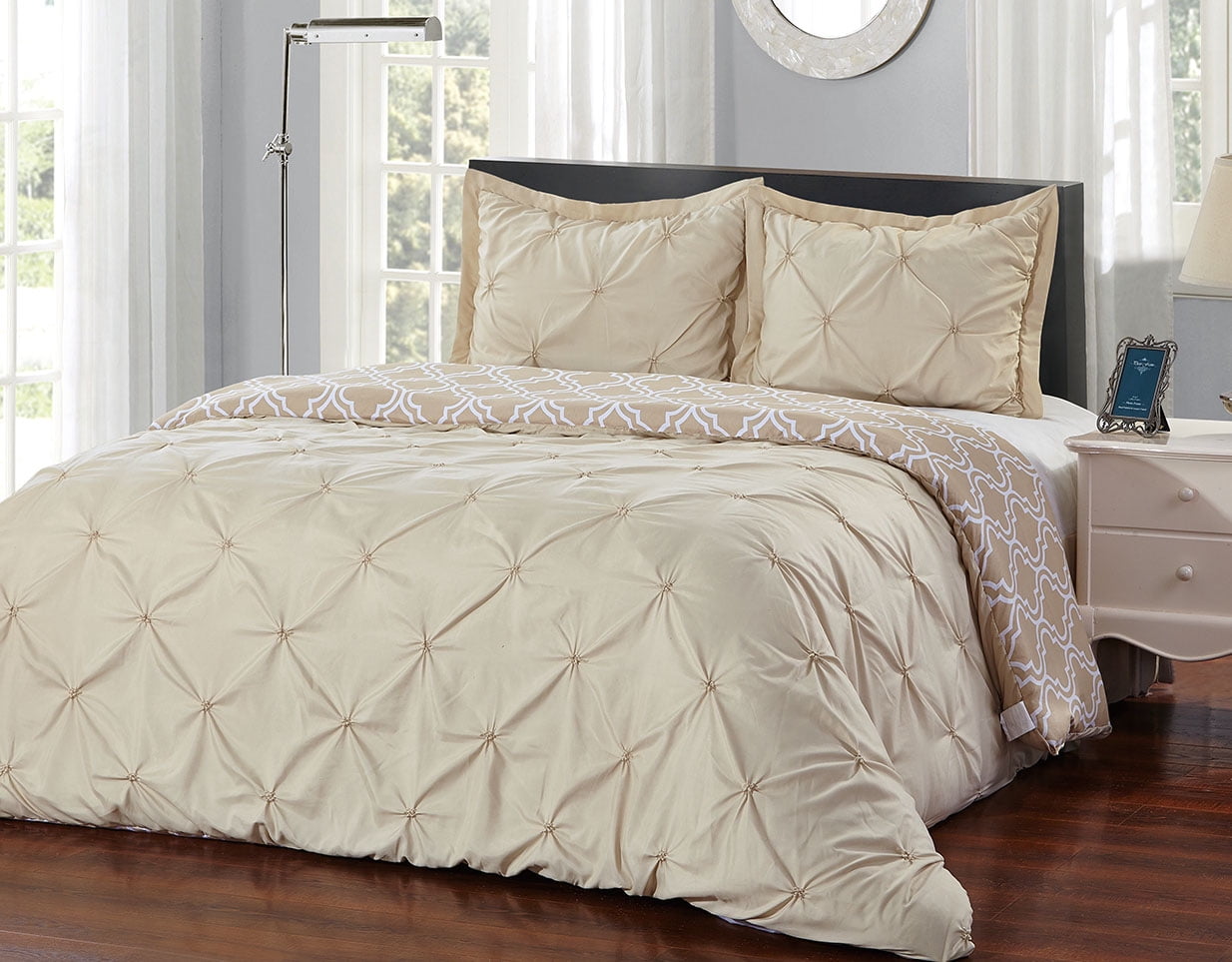 Down Alternative Pinch Pleat Comforter Set - 5 Piece, Taupe, 500 GSM, Emperor King Size