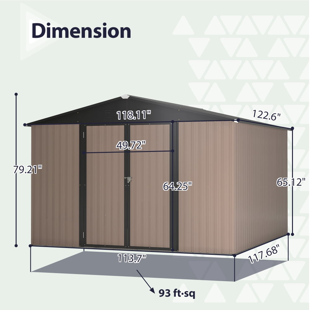 Unbranded 10' x 10' Metal Storage Shed with Durable Steel Design & Lockable Doors, 79 in x 122 in x 118 in, Brown, 2 Pack