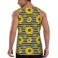 thumbnail image 3 of Fotbe Sunflowers On Black And White Stripes Pattern Men's Quick Dry Workout Tank Top Gym Muscle Tee Fitness Bodybuilding Sleeveless T Shirt Breathable Workout Shirt-Small, 3 of 9