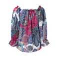 thumbnail image 6 of Women Summer Off Shoulder Shirt Floral Print Casual Long Sleeve Off Shoulder V Neck Tops Retro Ethnic Loose Blouse, 6 of 6