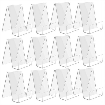 12 Pack Acrylic Book Stand, Clear Holder, Small Display Stand for Books, Photos, Brochures, Tablets