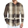 thumbnail image 2 of Dwelliawo Shirt for Men Plaid Flannel Shirt Casual Button Down Shirts Loose Vintage Shirt Autumn Tops with Pocket Light Brown M, 2 of 4