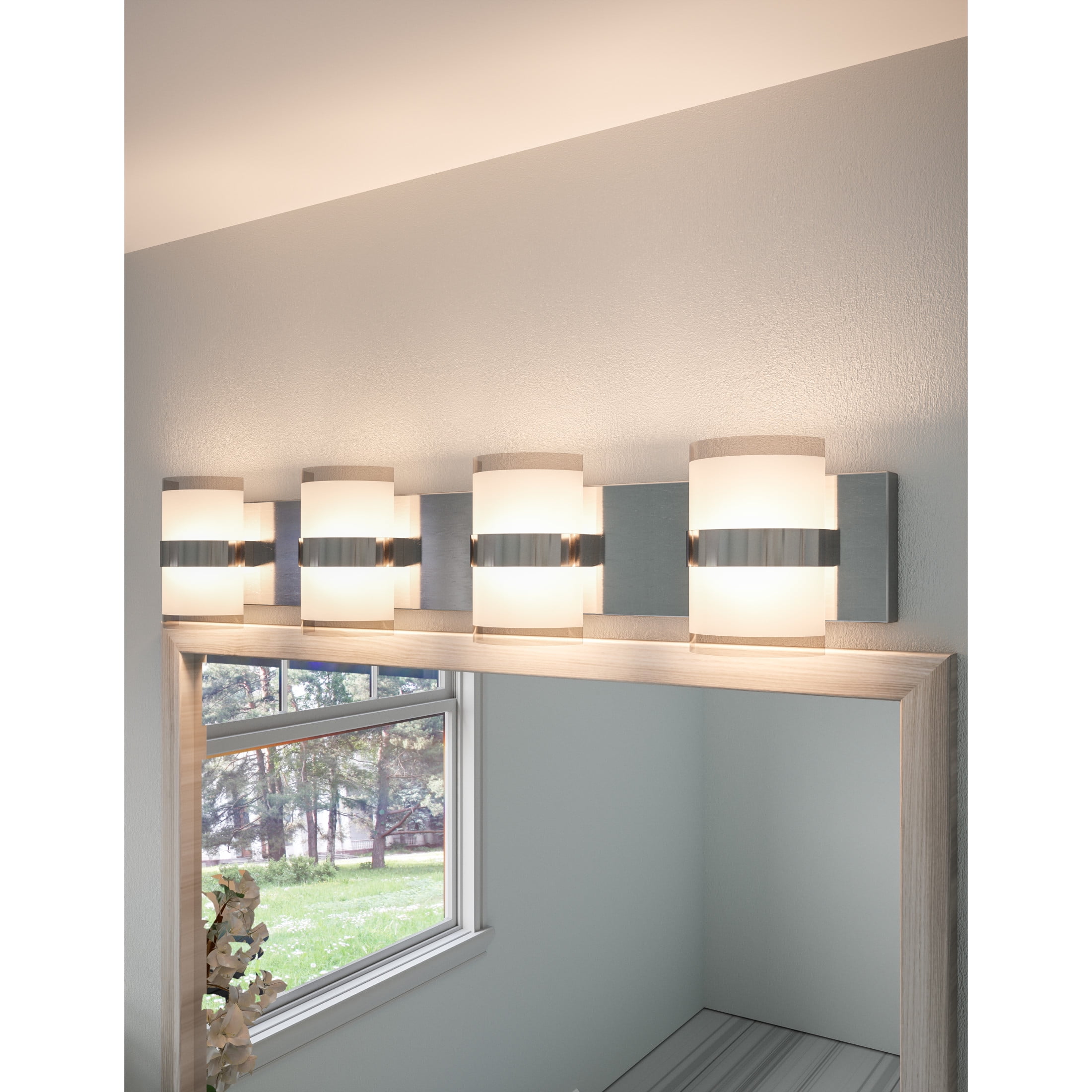 Haswell Integrated LED 4-Light Indoor Bathroom Vanity Light Frosted Glass for Over the Mirror, Polished Chrome – Design House, WM157779