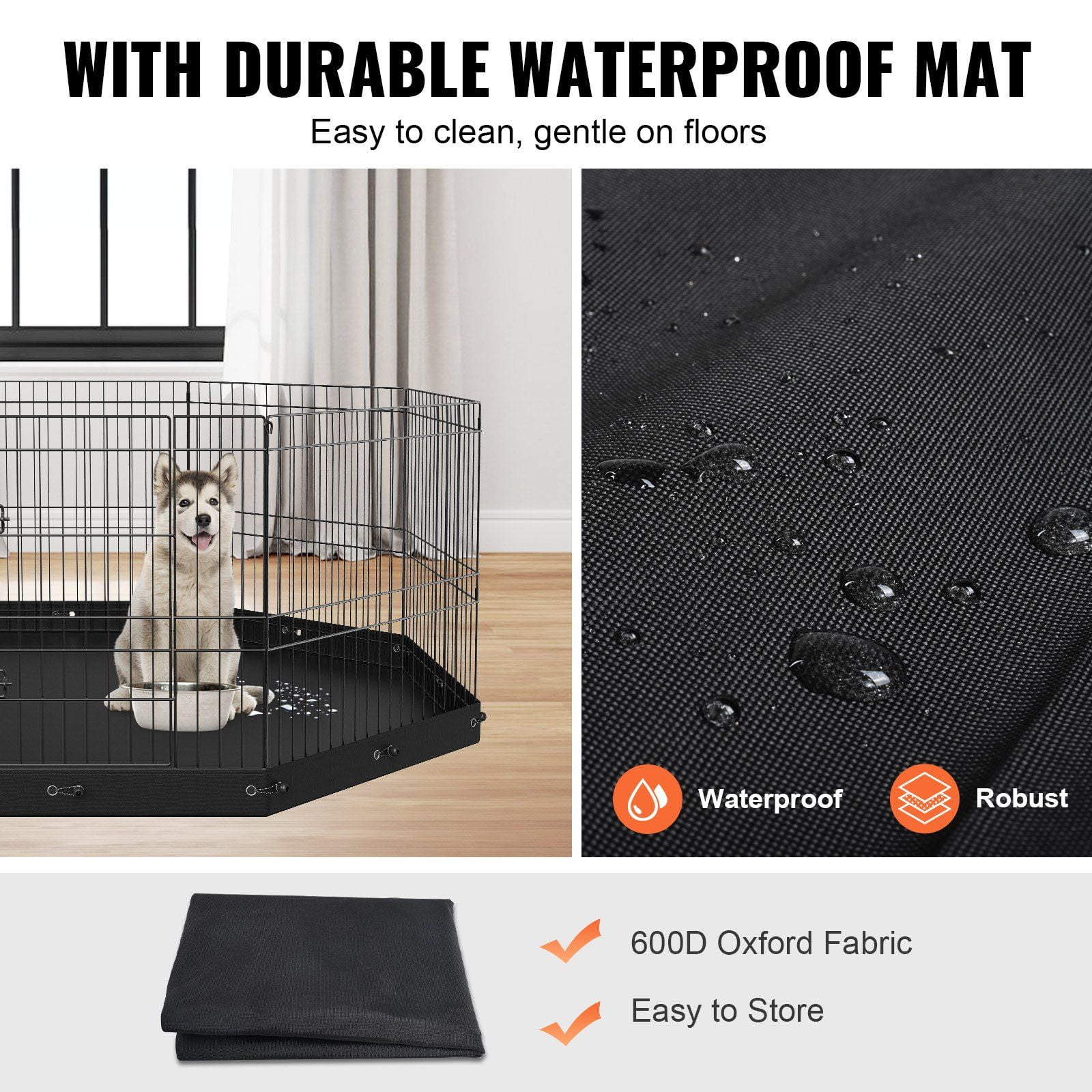 8-Panel Foldable Dog Playpen with 24 Inch Height and Waterproof Oxford Bottom Pad, Indoor Outdoor Pet Fence for Small Medium Dogs, Includes Ground Stakes for Camping Backyard Use