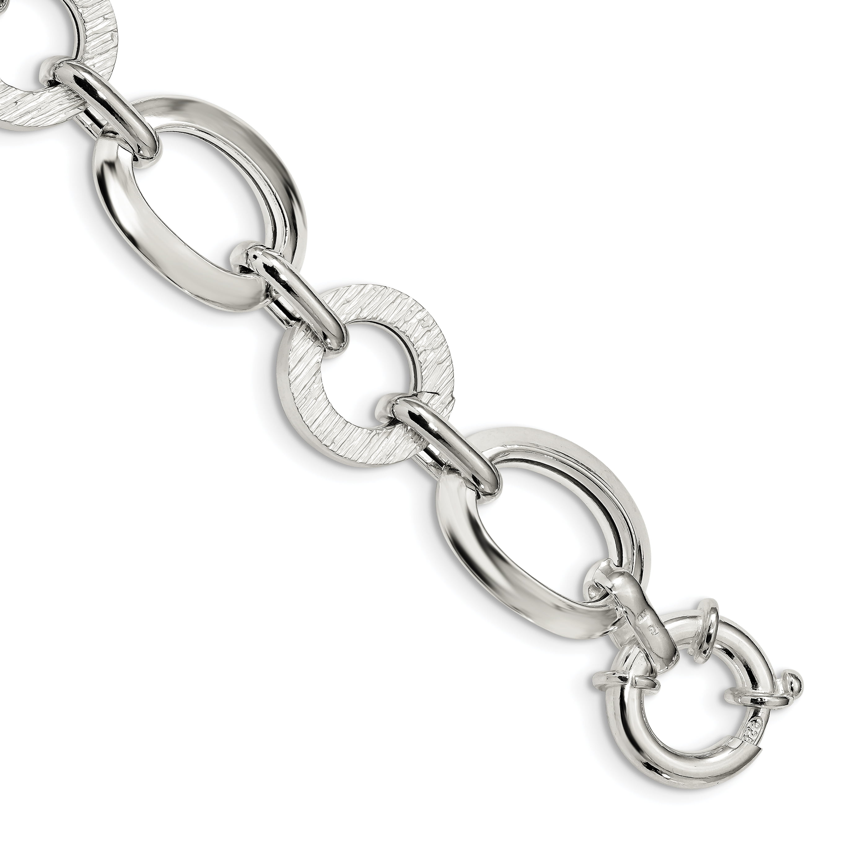 Sterling Silver Polished Ovals And Textured Circles Bracelet