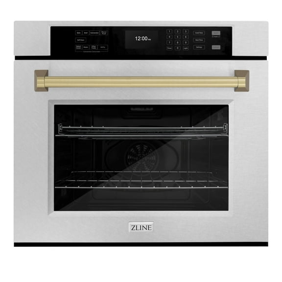 ZLINE 30 in. Autograph Edition Professional Convection Single Wall Oven with Air Fry and Self Clean in DuraSnow Stainless Steel with Champagne Bronze Handle (WASSZ-30-CB)