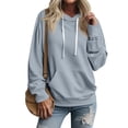 thumbnail image 2 of Hoodies for Women Sweaters for Women Women's Autumn and Winter Solid Color Pullover Hooded Drawstring Sweatshirt Long Sleeve Fashion Sweatshirt Womens Tops Gray 3X, 2 of 6