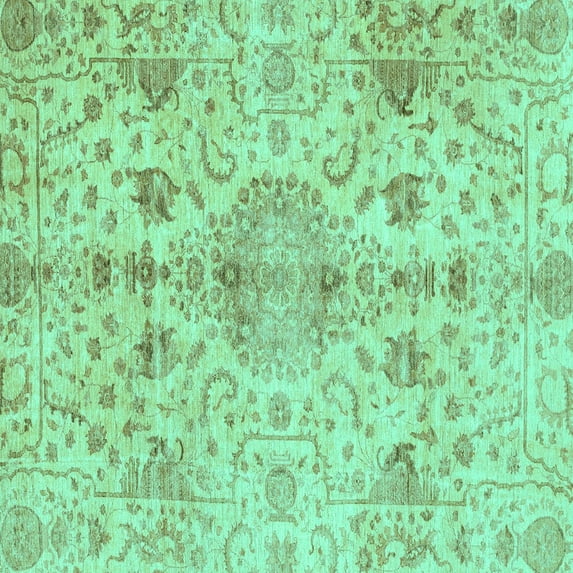 Ahgly Company Machine Washable Indoor Square Oriental Turquoise Blue Traditional Area Rugs, 4' Square