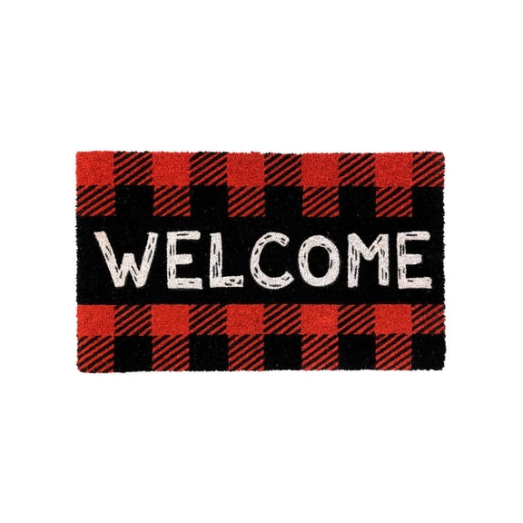Briarwood Lane Winter Coir Doormat 30x18 Red Checkered Welcome Natural Fiber For Winter Coir Doormat