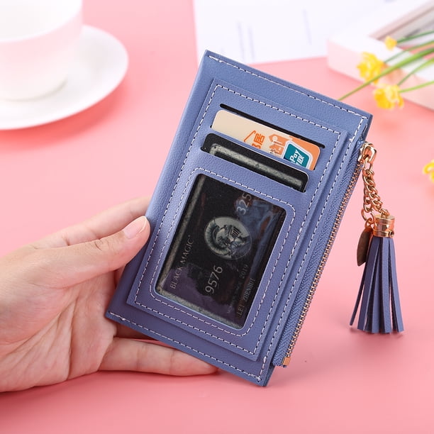Cartera de cuero PU para mujer a la moda, tarjetero, Mini monedero con borlas de amor (azul) Tmvgtek Para estrenar
