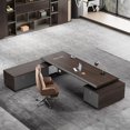 thumbnail image 3 of L Shaped Office Desk Organizer Standing Computer Storage Wooden Writing Desk Table Drawers Mesa De Escritorio Office Supplies My Lux Decor Round, 3 of 12