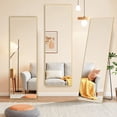 thumbnail image 2 of Full Length Mirror - 64"x21" Standing or Leaning & Wall Mounted, Floor Mirror with Thin Aluminum Alloy Frame, Ideal for Living Room, Cloakroom, Gold, 2 of 11