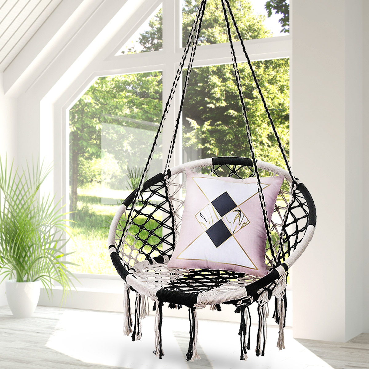 Hanging Hammock Chair Mesh Woven Rope Macrame Bar Chair Swing for Indoor/ Outdoor/ Home/ Bedroom/ Patio/ Yard/ Deck/ Garden Chair Seat, Home Decor Christmas Gifts Festival Gift - image 1 of 7