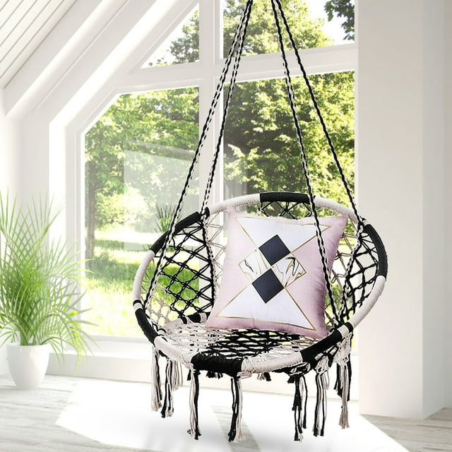 Hanging Hammock Chair Mesh Woven Rope Macrame Bar Chair Swing for Indoor/ Outdoor/ Home/ Bedroom/ Patio/ Yard/ Deck/ Garden Chair Seat, Home Decor Christmas Gifts Festival Gift