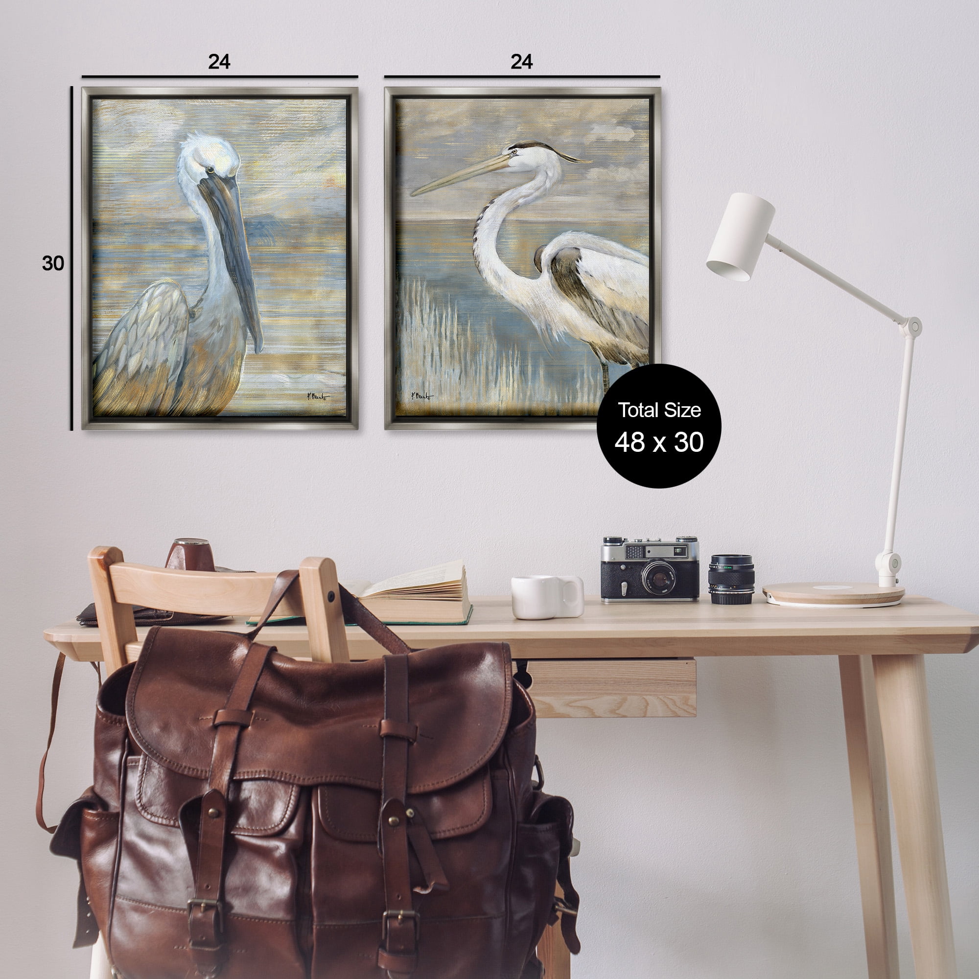 Stupell Industries Sea Birds Abstract Beach Animals & Insects Painting Gray Floater Framed Canvas Art Print Wall Art, 25 x 31, Set of 2