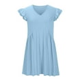 thumbnail image 5 of RQYYD Casual Dresses for Women 2024 Ruffle v Neck Loose Fit Knee Length Dresses Solid Color/Tie Dye Short Sleeve Ruched Mini Dresses, 5 of 6