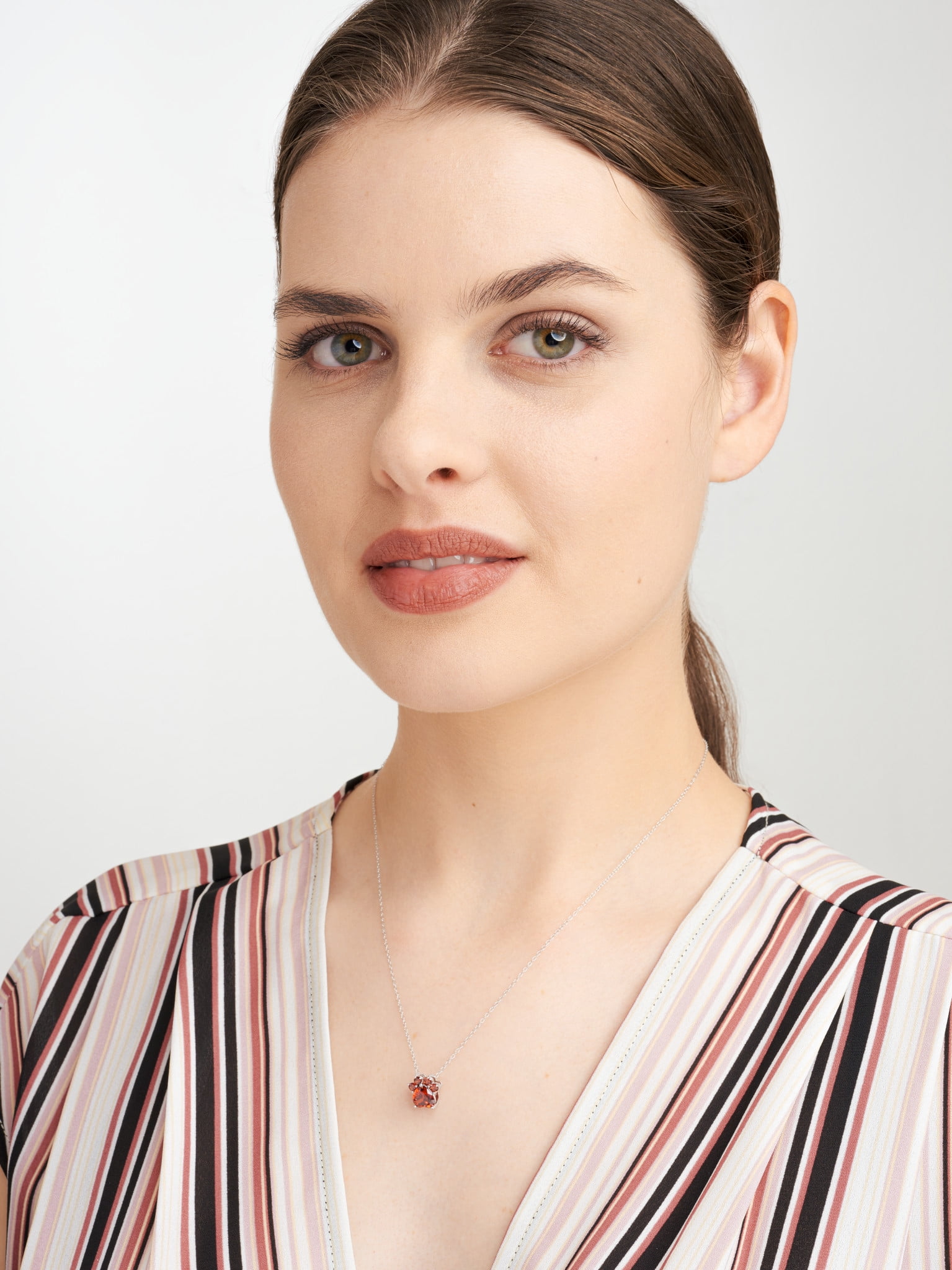 Forever Facets Jewelry Platinum over Sterling Silver Simulated Garnet Paw Print Necklace