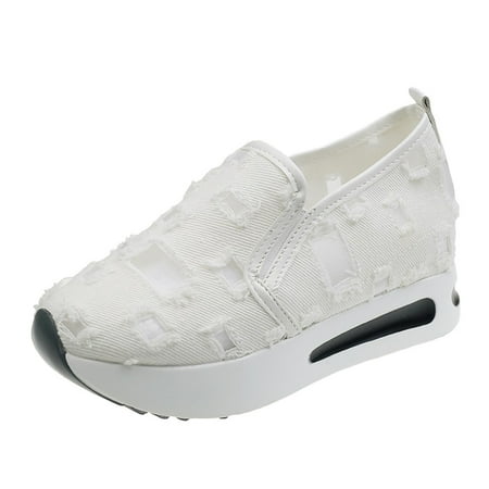 QYZEU Woman Tennis Shoes Womens Fashion Casual Shoes Wedge Sneaker Ladies Summer Thin Breathable Thick Bottom Hollowed Out Comfort Outdoor Travel Shoes White 36