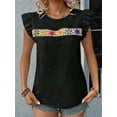 thumbnail image 5 of Women'S Floral Embroidery Blouse Crew Neck Short Sleeve Summer Boho Shirt Black XXL, 5 of 9