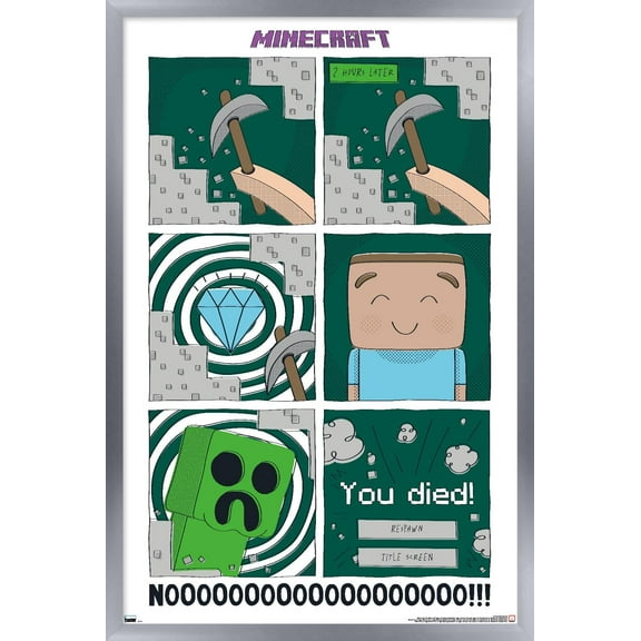 Minecraft - Simple Comic Steve Creeper Wall Poster, 22.375" x 34" Framed