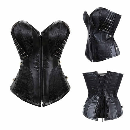 FAKKDUK Women s Lace Up Boned Overbust Corset Bustier Lingerie Bodyshaper Top Corsets for Women Plus Size Black Corset Sexy Bustier Corset Top Lingerie  Black&L