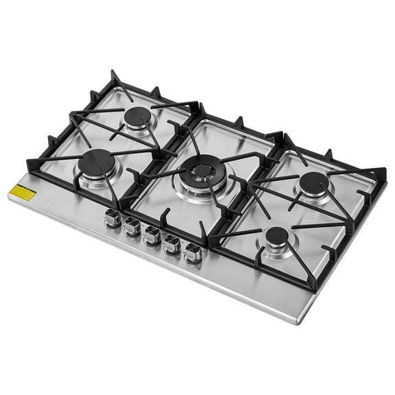 KFFKFF 36-Inch Gas Cooktop with 5 Burners, 38300 BTU Stainless Steel Built-in Stove, Dual Fuel LPG/NG Convertible with Dual-Ring Burner for Kitchens, Apartments, and RVs